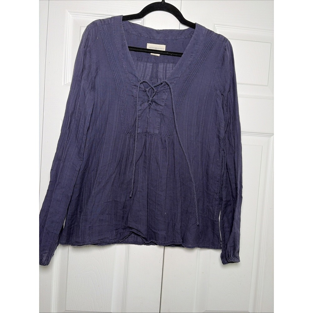Denim Supply Ralph Lauren‎ Peasant Blouse Womens S Navy Lace Up Boho Cotton